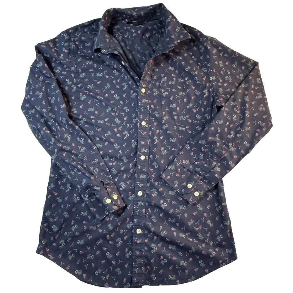 Banana Republic Non Iron Button Up Floral Shirt Mens L Blue Long Sleeve Preppy